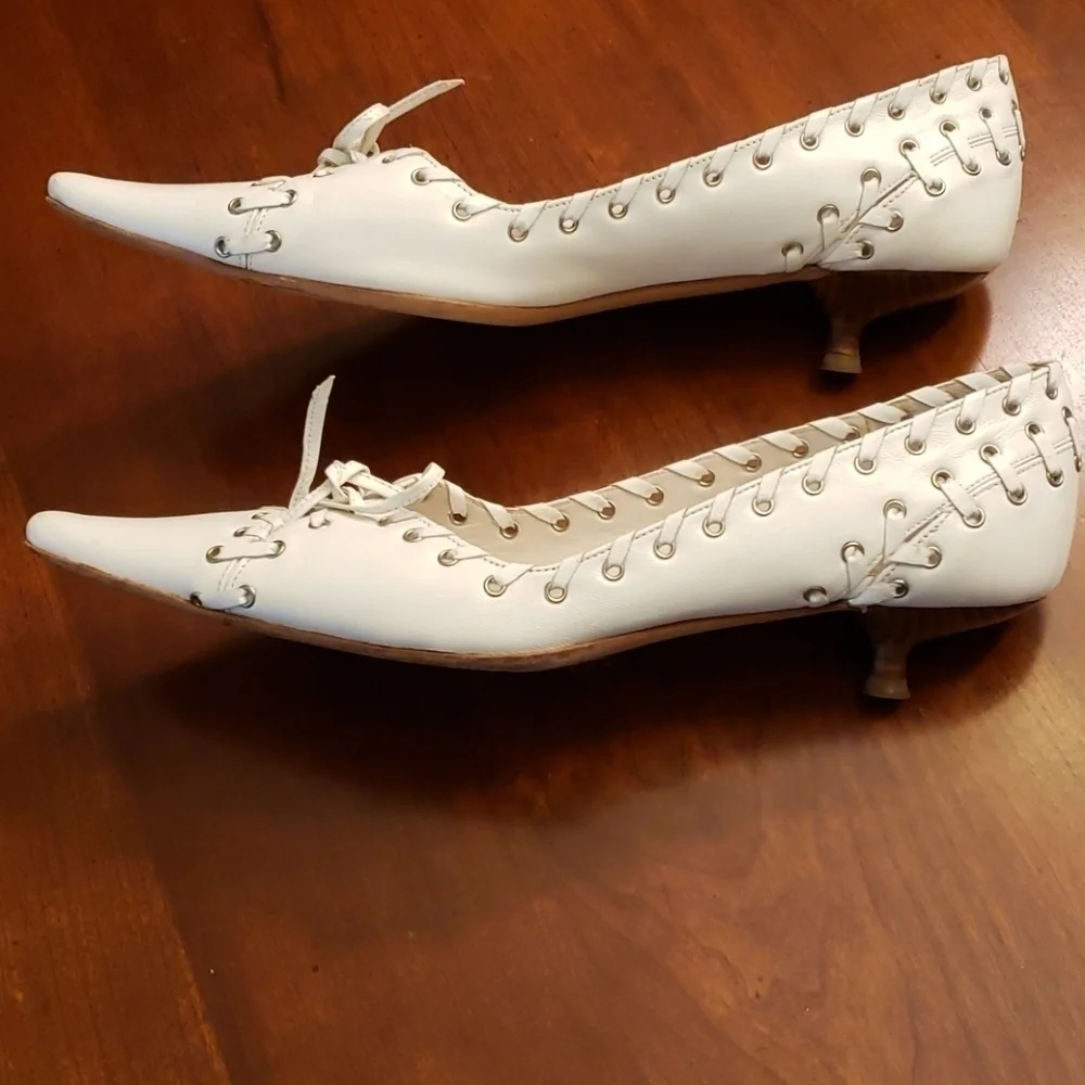 Dior Rare LU 12 Laces & Grommets White Leather Kitten Heels 38.5 - 8 Unique Euro - Picture 7 of 16